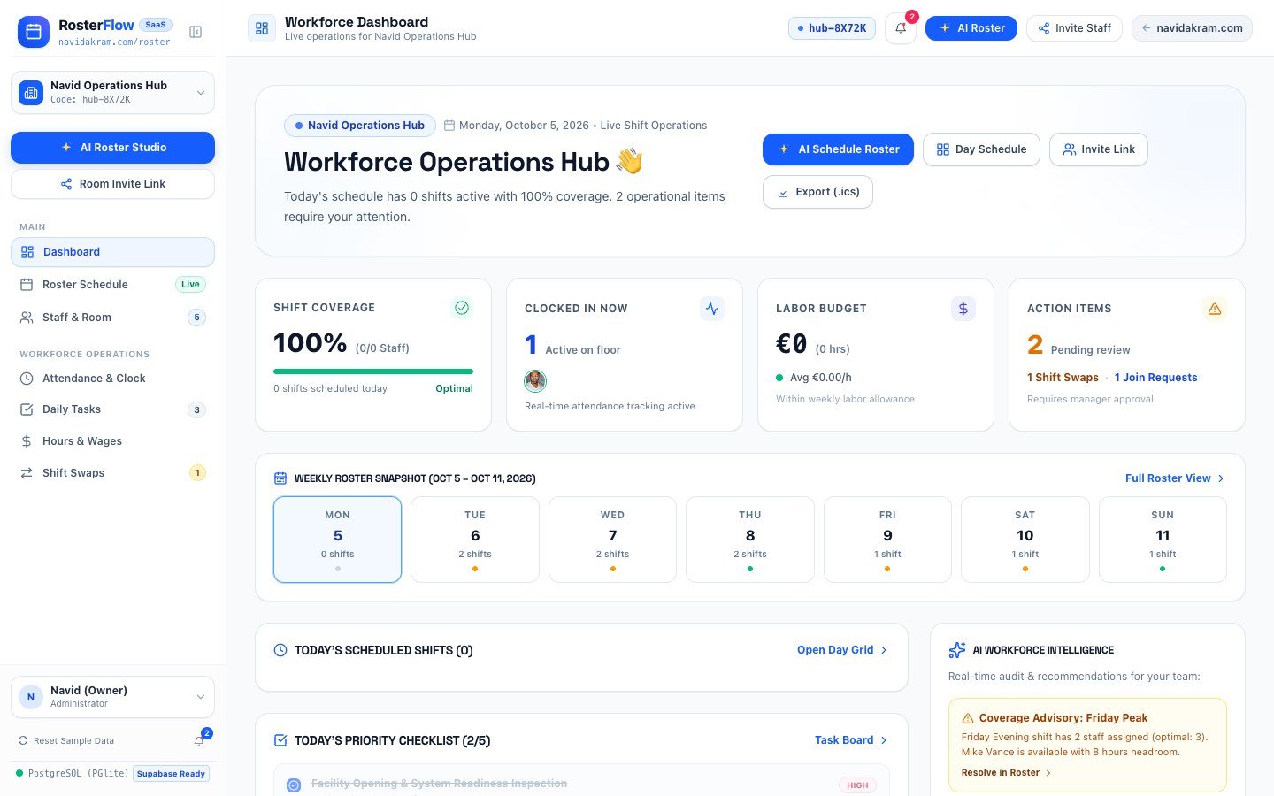 RosterFlow - AI Workforce & Shift Management SaaS