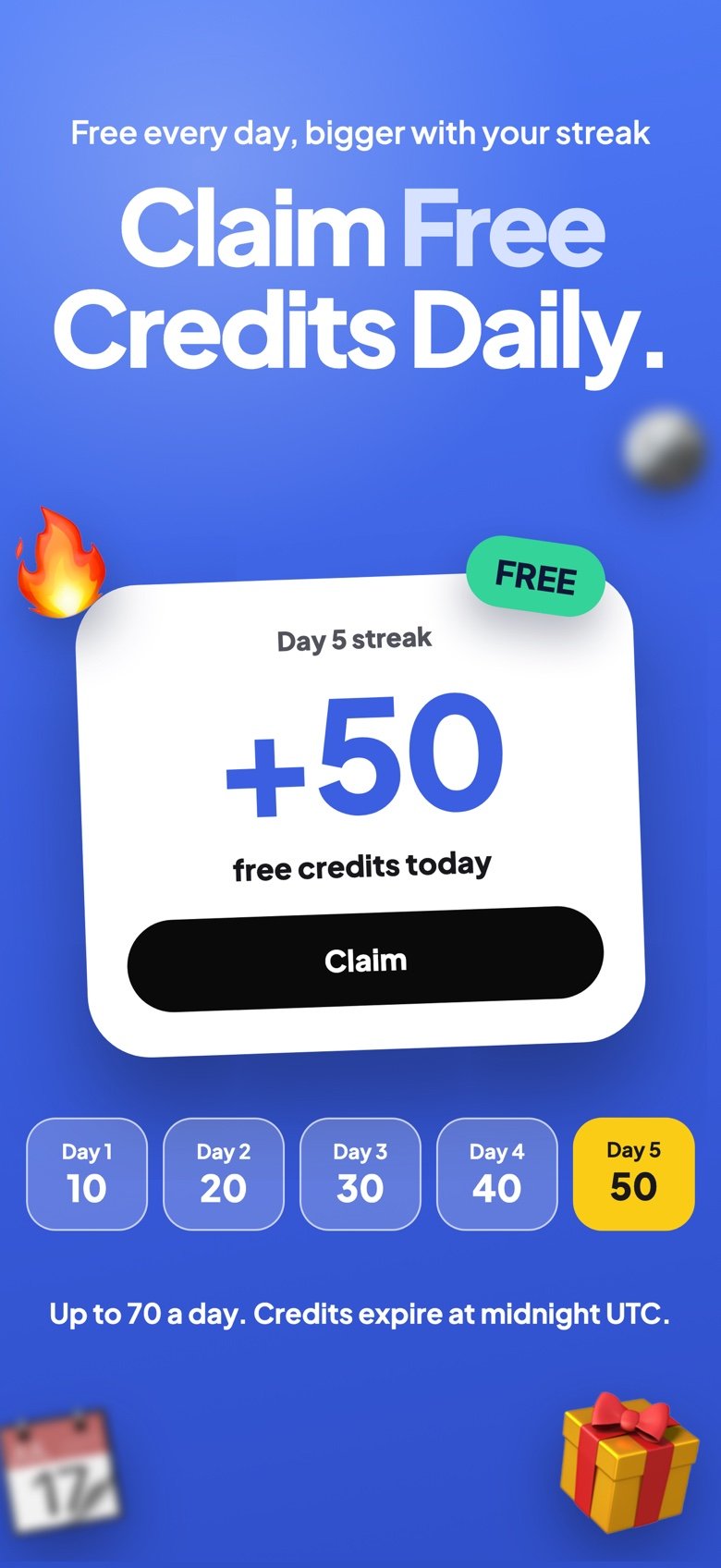 Claim free credits daily